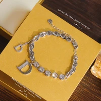 letter d rhinestone chain bracelet for women luxury woman designer jewelry gift stainless steel charm bracelets cuffs aesthetic