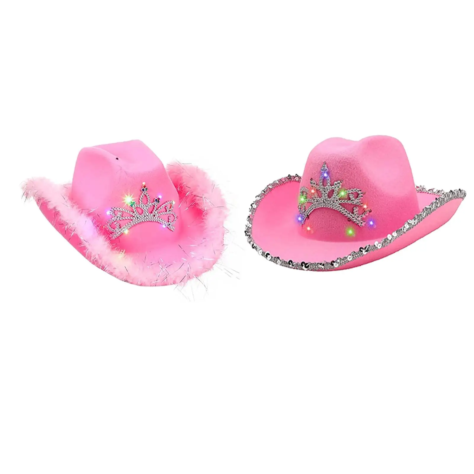 

Розовая ковбойская шляпа-женская шляпа принцессы Cowgirl с короной тиара