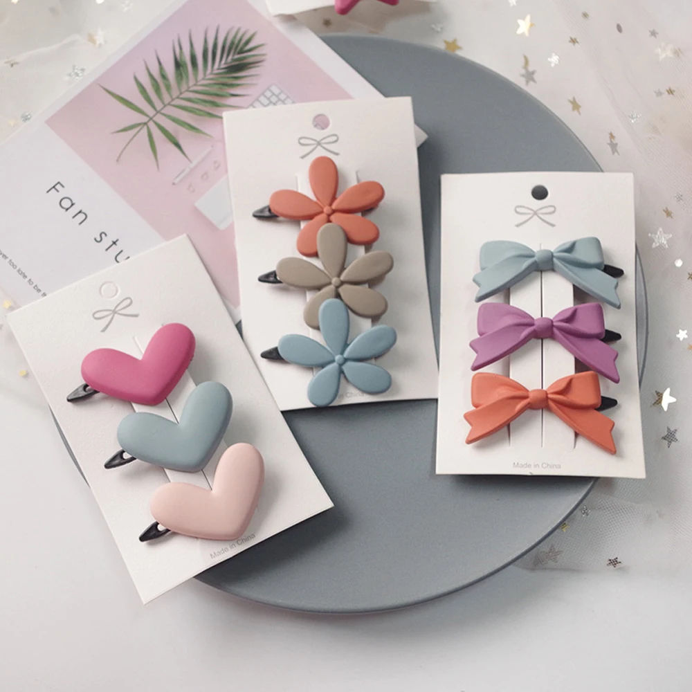 

3Pcs Cute Girls Candy Color Sweet Hairpin Star Heart Children Flower Bow Barrettes Hair Clip Headwear Hair Styling Tools