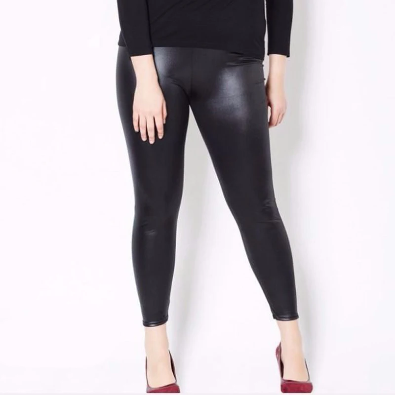 

PU Leather Fleeced Leggings Woman Casual Black Fleece High Waist Women Leggings Stretch Pants 2021 Solid Slim Warm Buttom Pants