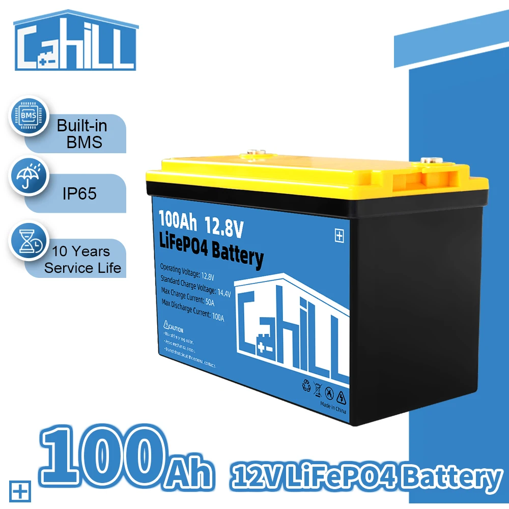 

12V 100Ah LiFePO4 Battery Lithium Iron Phosphate Rechargeable Battery Built-in BMS Solar Battery For EV RV Boat Campers Forklift