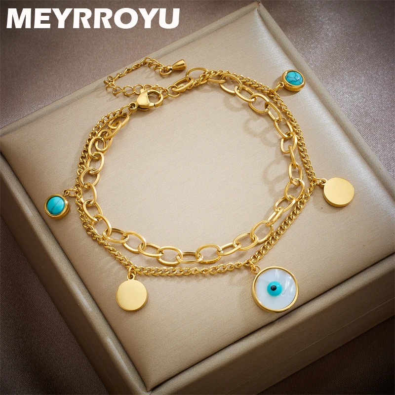 

MEYRROYU 316 Stainless Steel New Vintage Blue Eyes Stone Charm Bracelet For Women Jewelry Wedding Party Gifts Bijoux Pulsera