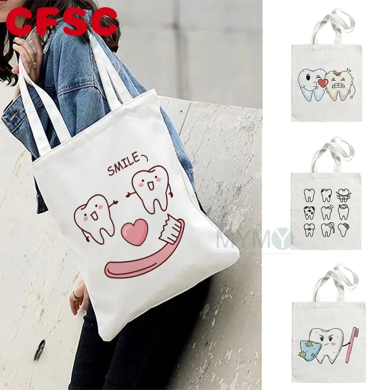 

Tooth and Dentist Handbags Graphic Aesthetic Funny Fashion Shoulder Bags Casual Shopping Girls Handbag Women Elegant Canvas Bag