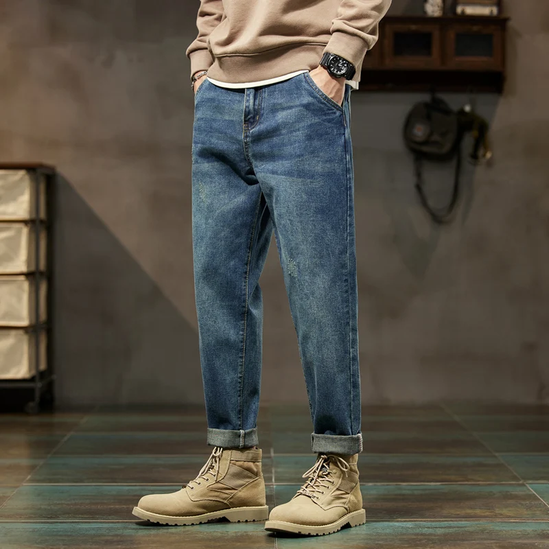 

Denim Patched Casual Male Men Hiphop Fit Clothes Baggy Trousers Pants Jeans Harem Vintage Wide Streetwear Pockets Loose Kpop Leg