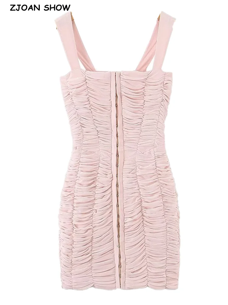 

Женское Сетчатое платье на бретелях-спагетти, розовое платье с рюшами и пуговицами-крючками, вечернее платье на бретелях, лето 2022