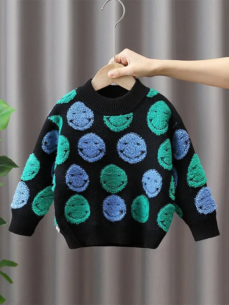 

Autumn Winter Baby Kids Boys Girls Long Sleeve Smiling Face Knit Sweater Baby Kids Boys Girls Pullover Sweaters Jumper Clothes
