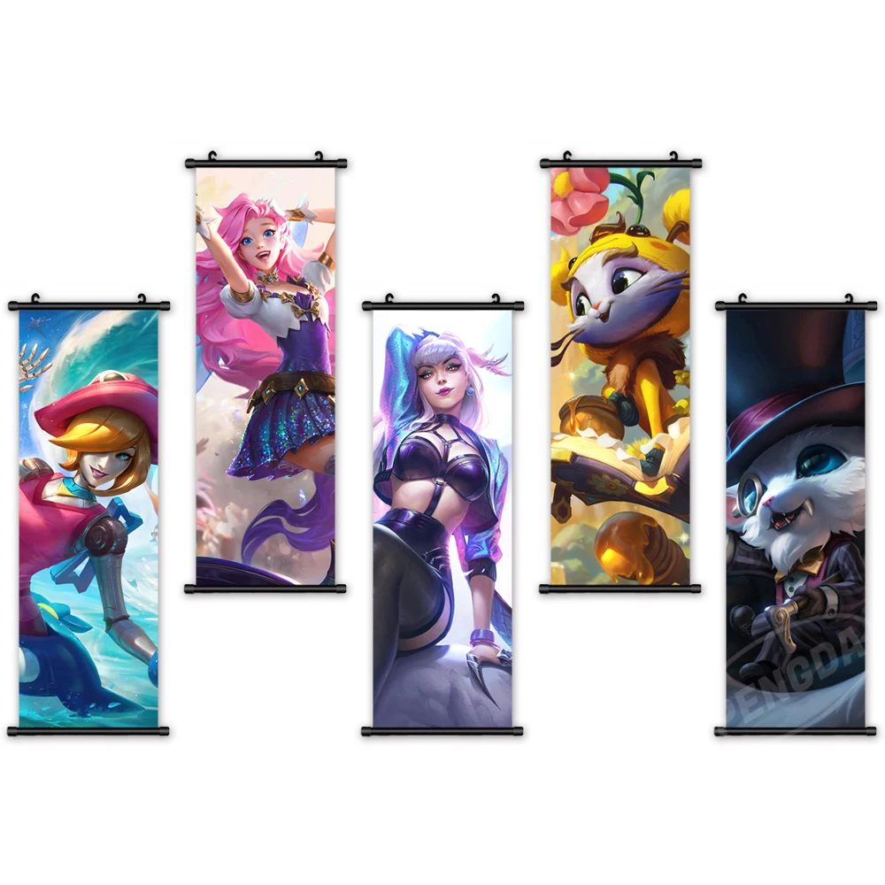 

Popular Online Game Role Canvas Printed Picture Wall Artwork LOL Game Painting Plastic Hanging Scrolls Poster Home Decoration