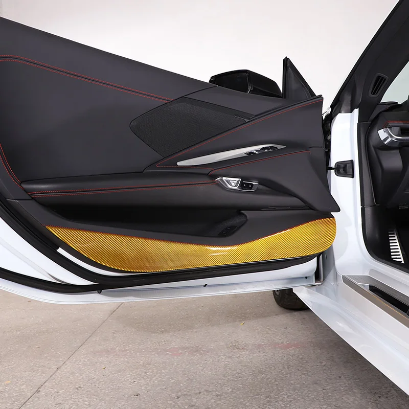 

For Chevrolet Corvette C8 Z51 Z06 2020-2023 Soft Carbon Fiber yellow Car Door Anti Kick Panel cover Trim Sticker Car Accessories