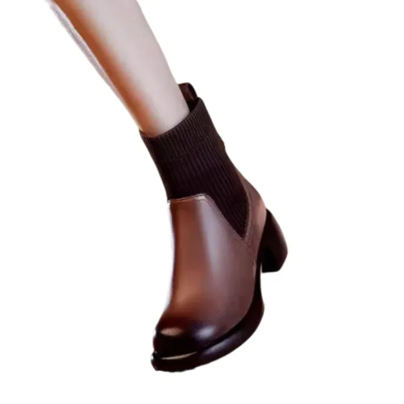 Модные женские ботильоны новинка зимы 2024 брендовая обувь на среднем каблуке