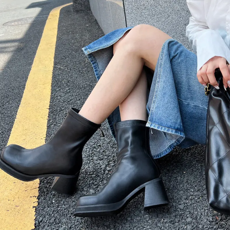 

Женские ботинки на массивном каблуке, зимние длинные сапоги до колена на платформе, из искусственной кожи, 2022