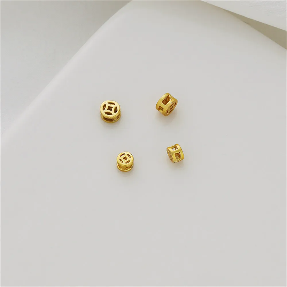 

18k gold-packed dumb gold round hollow three-dimensional coin picture 3mm beaded bracelet necklace diy jewelry accessories
