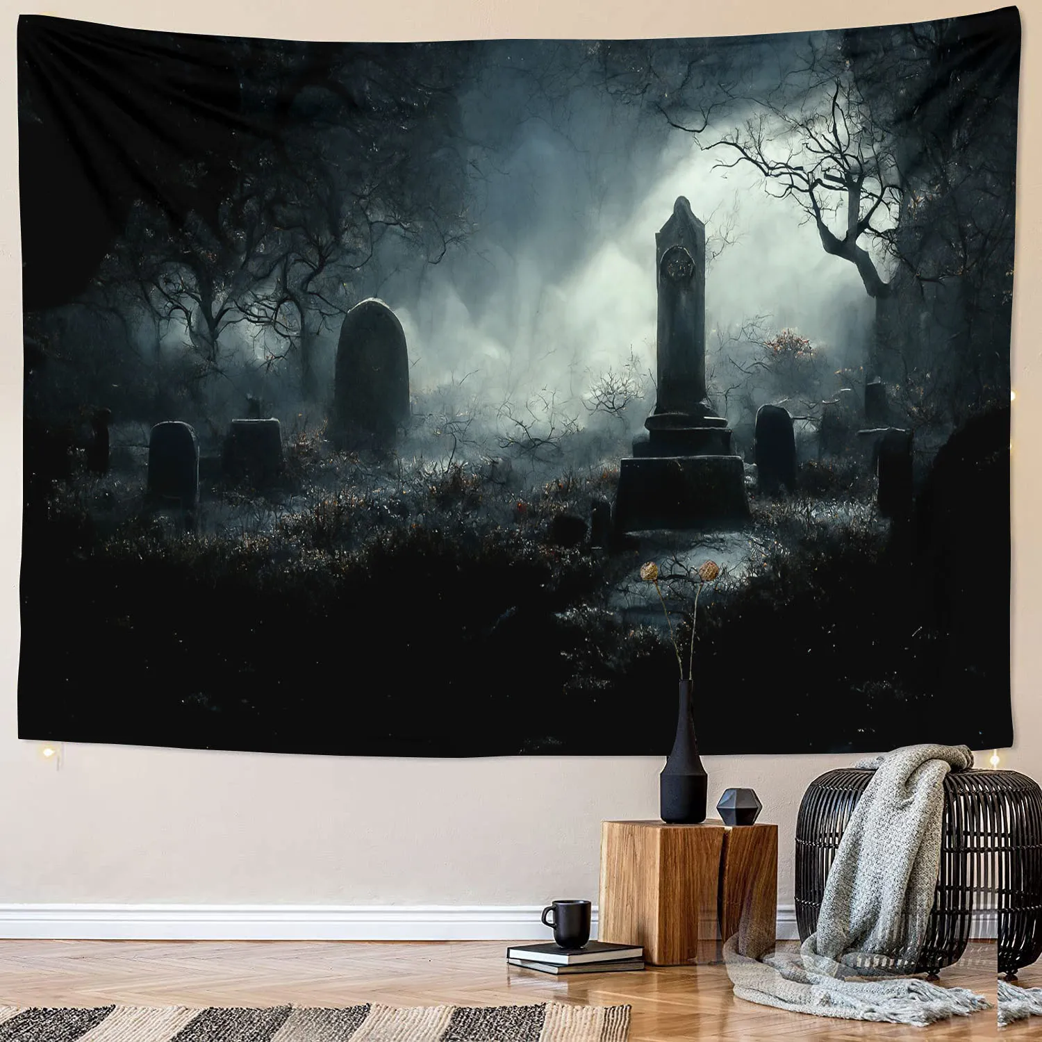 

6 sizes Halloween Tapestry Night Castle Graveyard Tapestry Horror Doomsday Wall Hanging Bedroom Dorm Living Room Home Decor