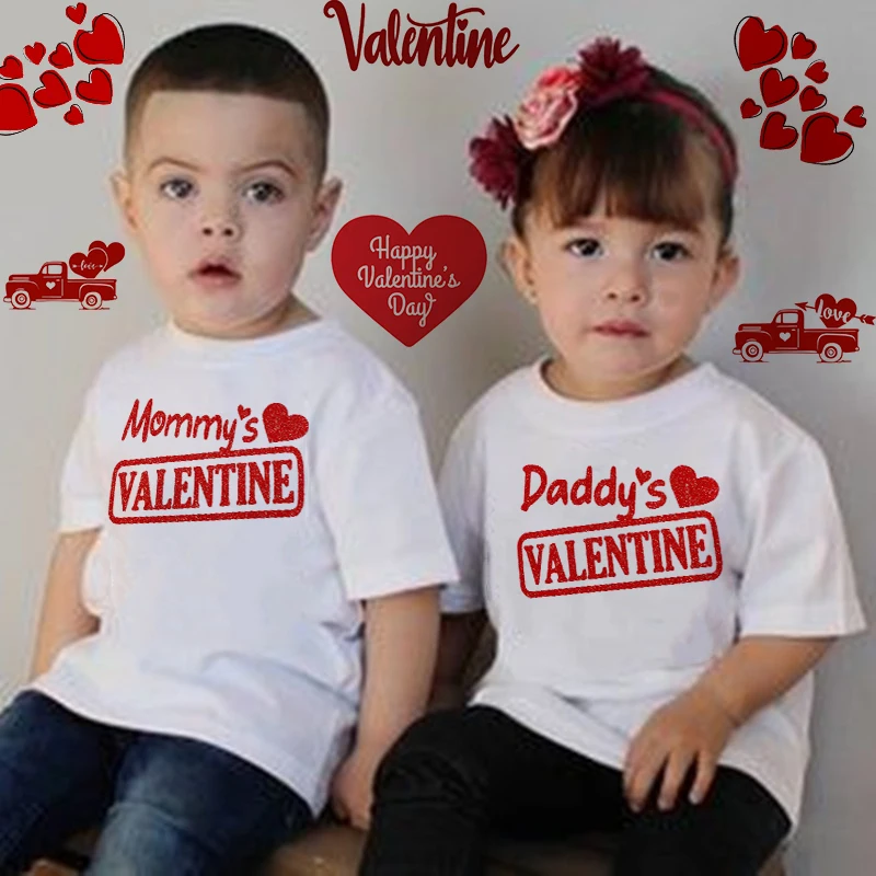 

Mommy's Daddy's Valentine Kids T Shirts T-Shirt for Children Girls Boys Tshirt Child Valentine's Day Look Outfit Tops Clothes