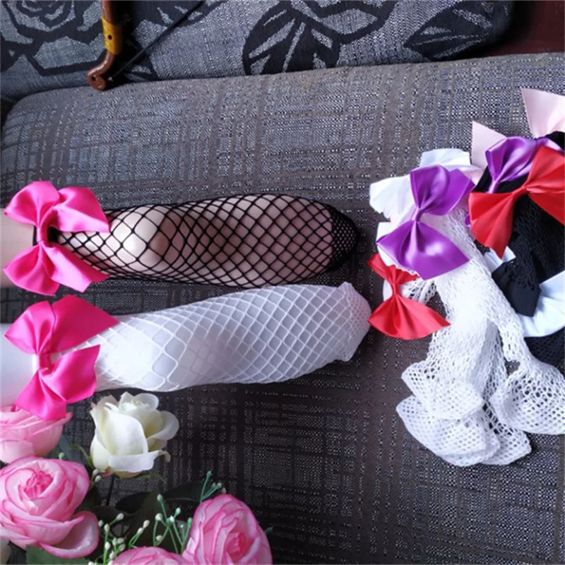 Женские дышащие черные ажурные носки в стиле Харадзюку с бантом сексуальные