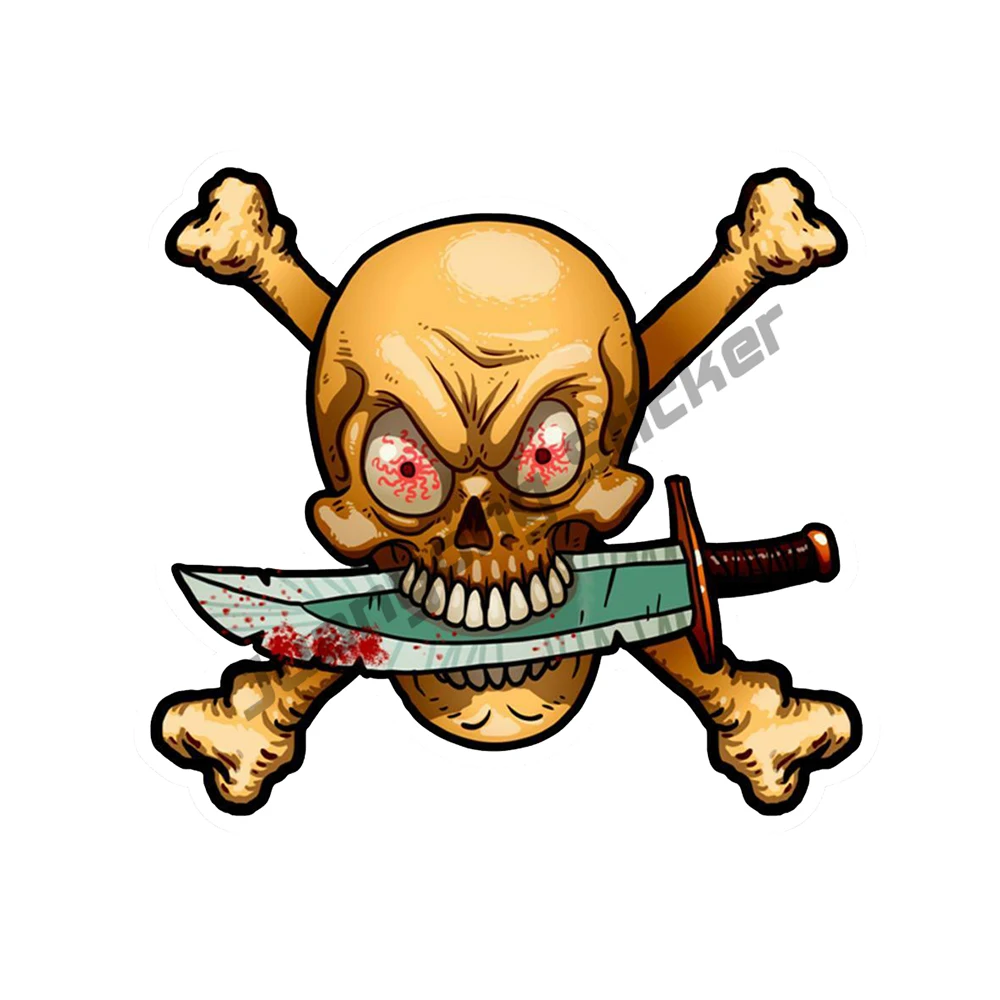 

Pirate Skull with Crossbone and Dagger Car Sticker Funnel Vinyl Decor Laptop Accessories Decorative Decal Car Assessoires KK13cm
