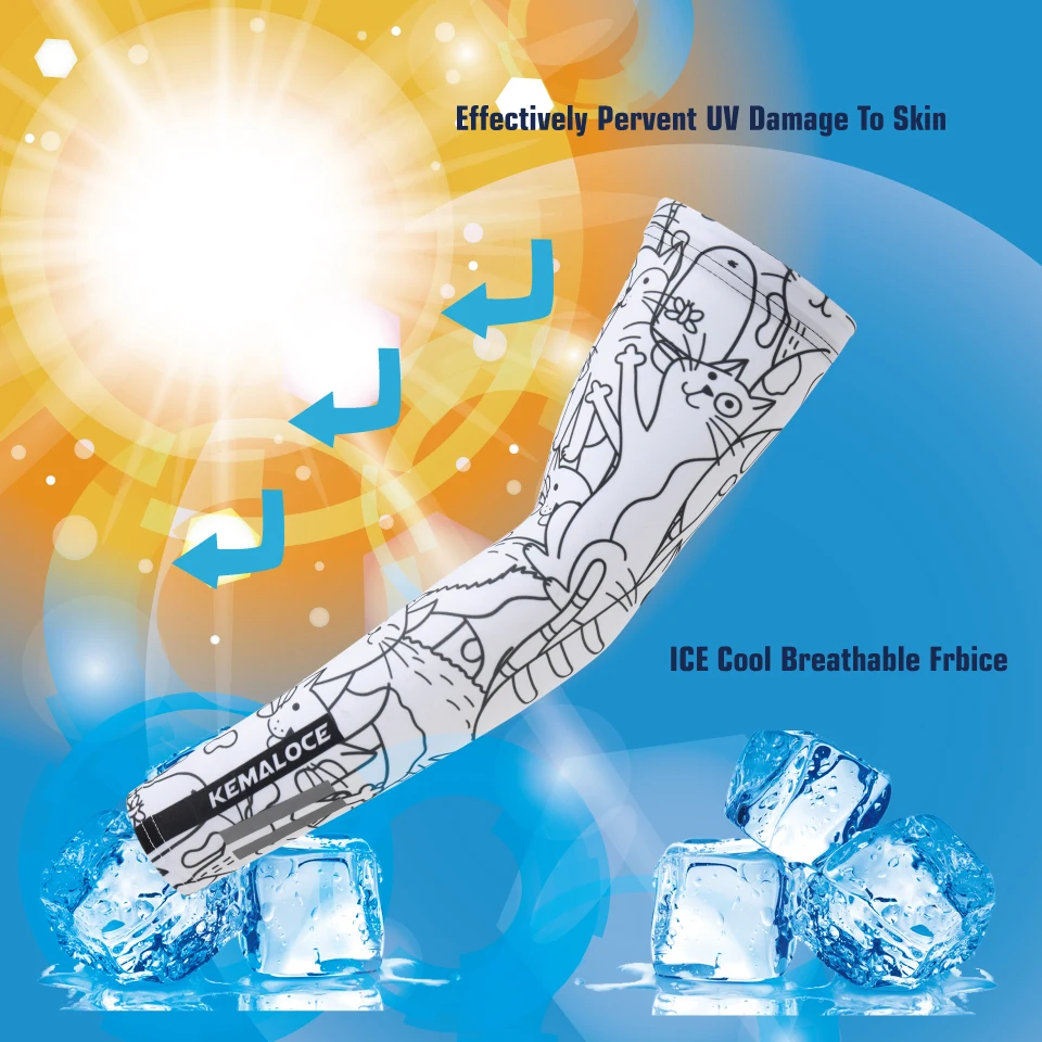 KEMALOCE Спортивный компрессионный рукав для руки, обогреватель для велосипеда, летний бег, баскетбол, защита от ультрафиолета, ледяная ткань.