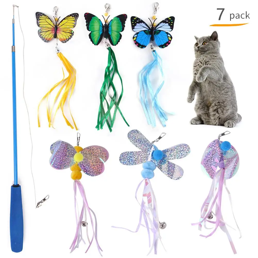 

7pcs/set Throwing Toys Tease Stick Telescopic Fishing Rod Multiple Cat Toy Sets Random Colors