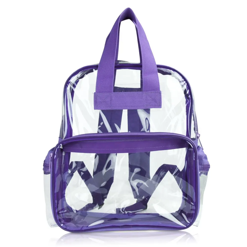 Small Clear Backpack Transparent PVC Security Security School Bag in Purple