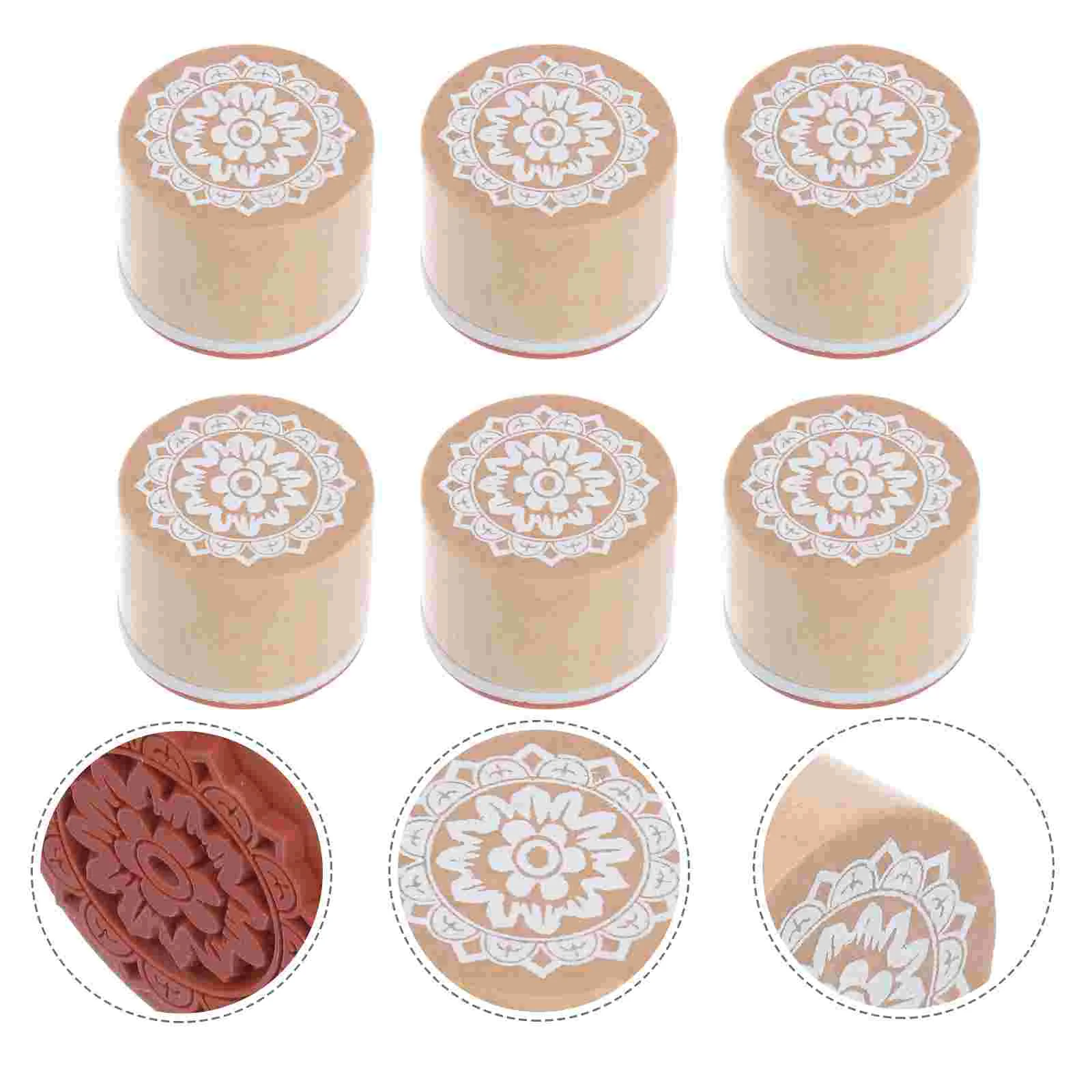 

6 Pcs Christmas Wooden Stamp Vintage Scrapbook Decorative DIY Seal Rubber Retro Round
