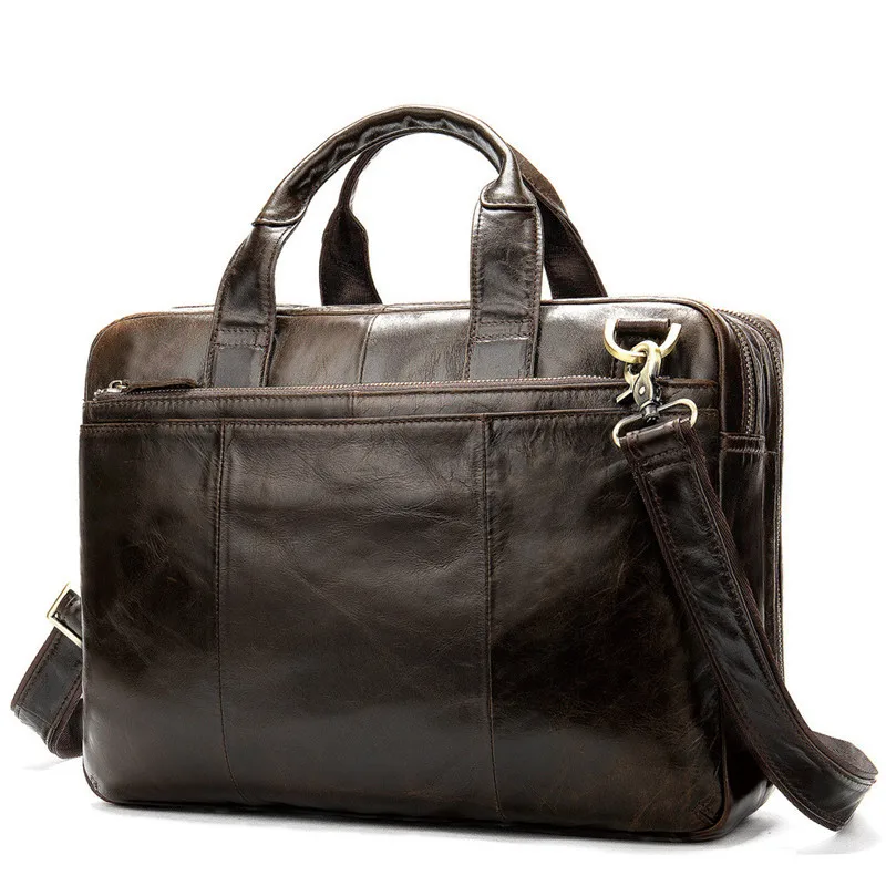 Vintage genuine leather men's large capacity briefcase work laptop handbag casual travel luxury real cowhide messenger bag