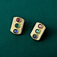 korean temperament womens earrings high quality color zircon square simple copper gold plated new 925 silver needle female earr