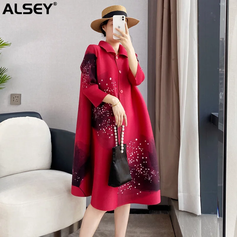 

Плиссированные весенние платья ALSEY Miyake, модные офисные элегантные женские платья с высоким усилением яркости, весенние платья для выпускного вечера, Новинка