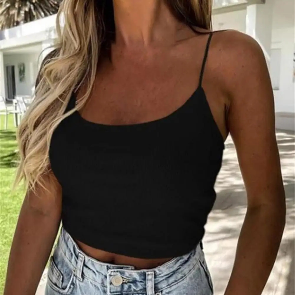 

Women's Summer Tops Slim Camisole Scoop Neck Sleeveless Ribbed Women Vest Lady Solid Color Sling Crop Top Streetwear