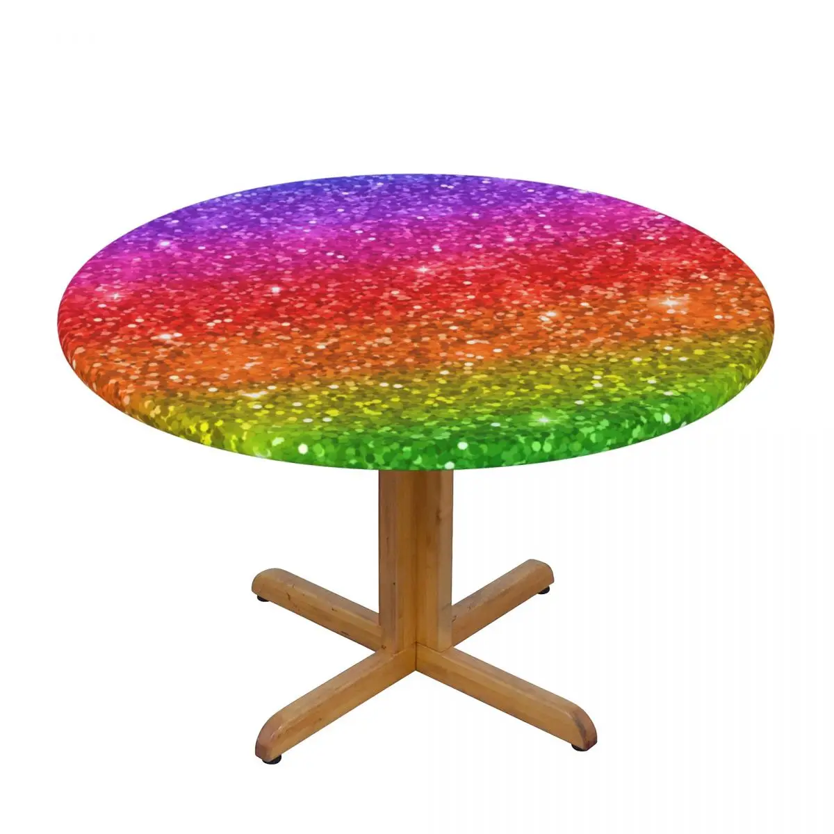 

Modern Round Table Cover Stretch Tablecloths Multicolored Glitter Rainbow Gradient Home Decorative Table Cloth
