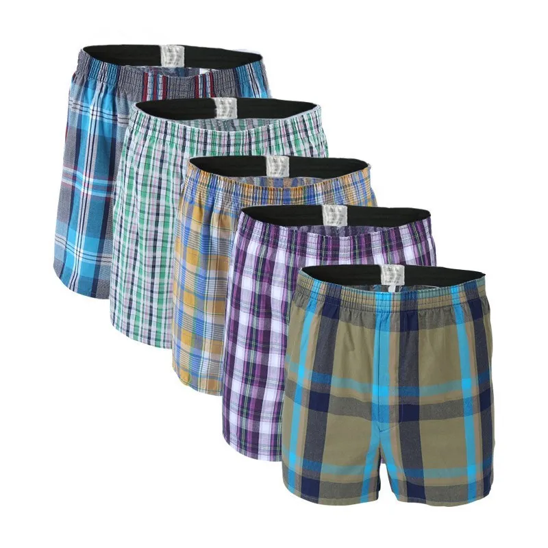 5Pcs/lot Boxer Men Underwear Cotton Large Size Men's Panties Short Loose Breathable Classic Plaid Male Underpants Arrow Panties