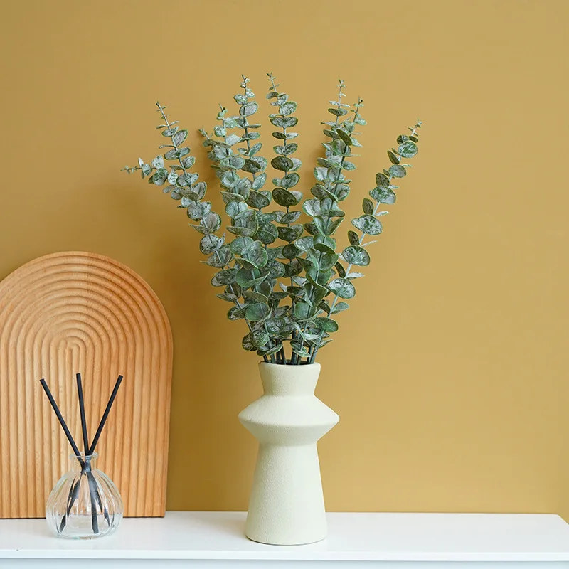 

Simulated Green Plant Single Branch Flocking Wool Pulp Money Leaf Eucalyptus Leaf Living Room Photography Decoration Sleeve