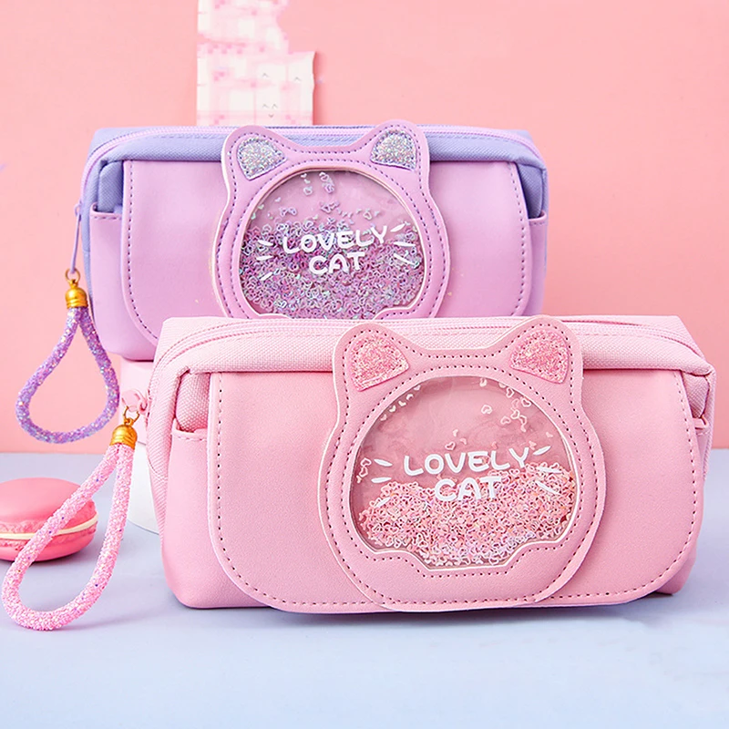 

Чехол для карандашей с изображением кота и зыбучих песков, милый пенал, трехслойный чехол для ручек, Детская милая сумка для канцелярских пр...