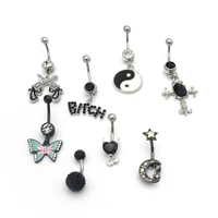 1pc 14g belly button rings black butterfly moon navel rings surgical steel dangle belly rings body piercing jewelry oreja