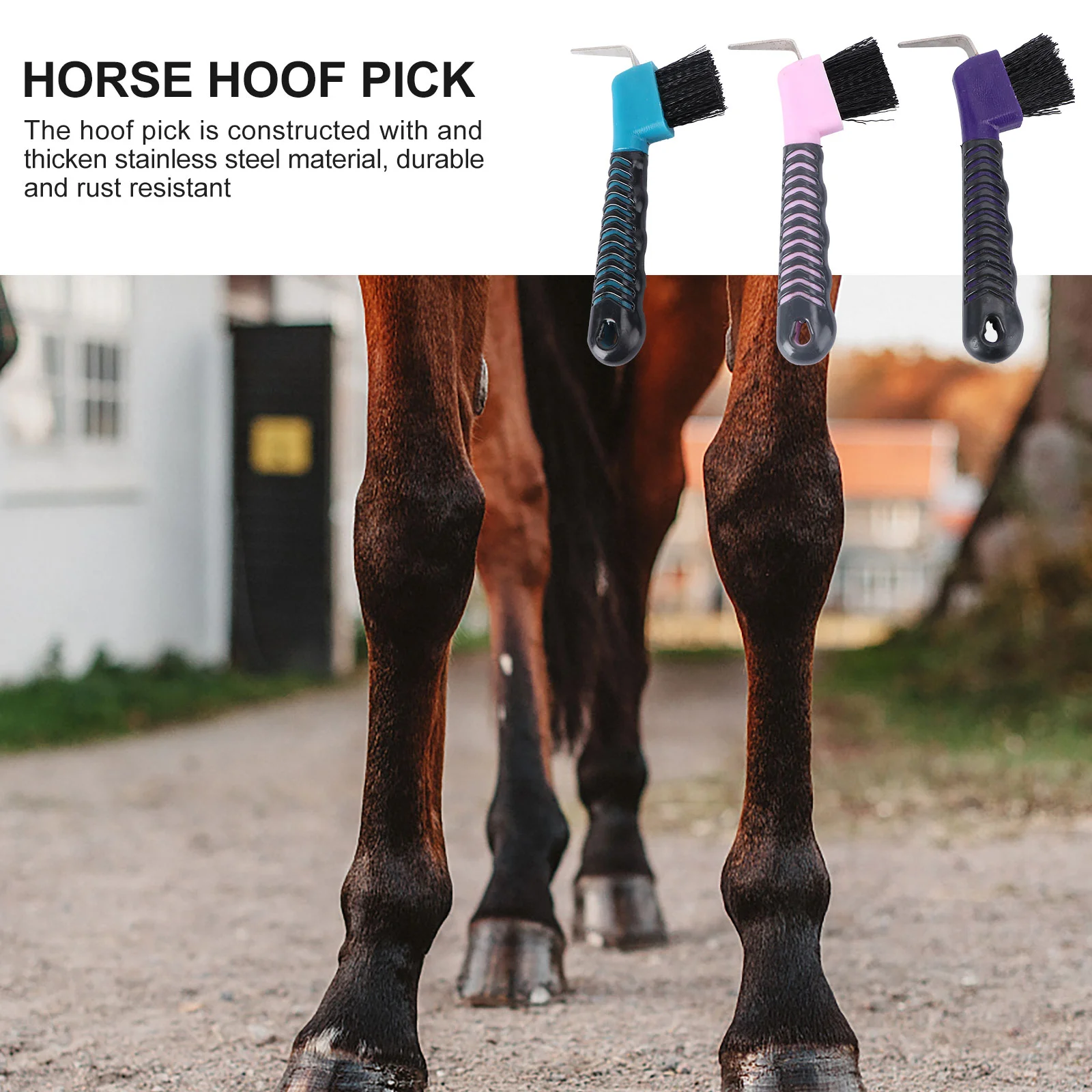 

POPETPOP Grip Hoof Pick Horse Care Product Durable Anti-slip Horse Hoof Hook with Brush Design for Horse Grooming (Random Color)