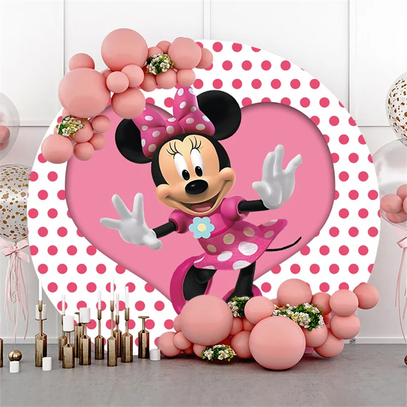 Custom Background Disney Minnie Mickey Round Shape Mickey Mouse Wall Children's Birthday Decoration Party Backdrops Photozone