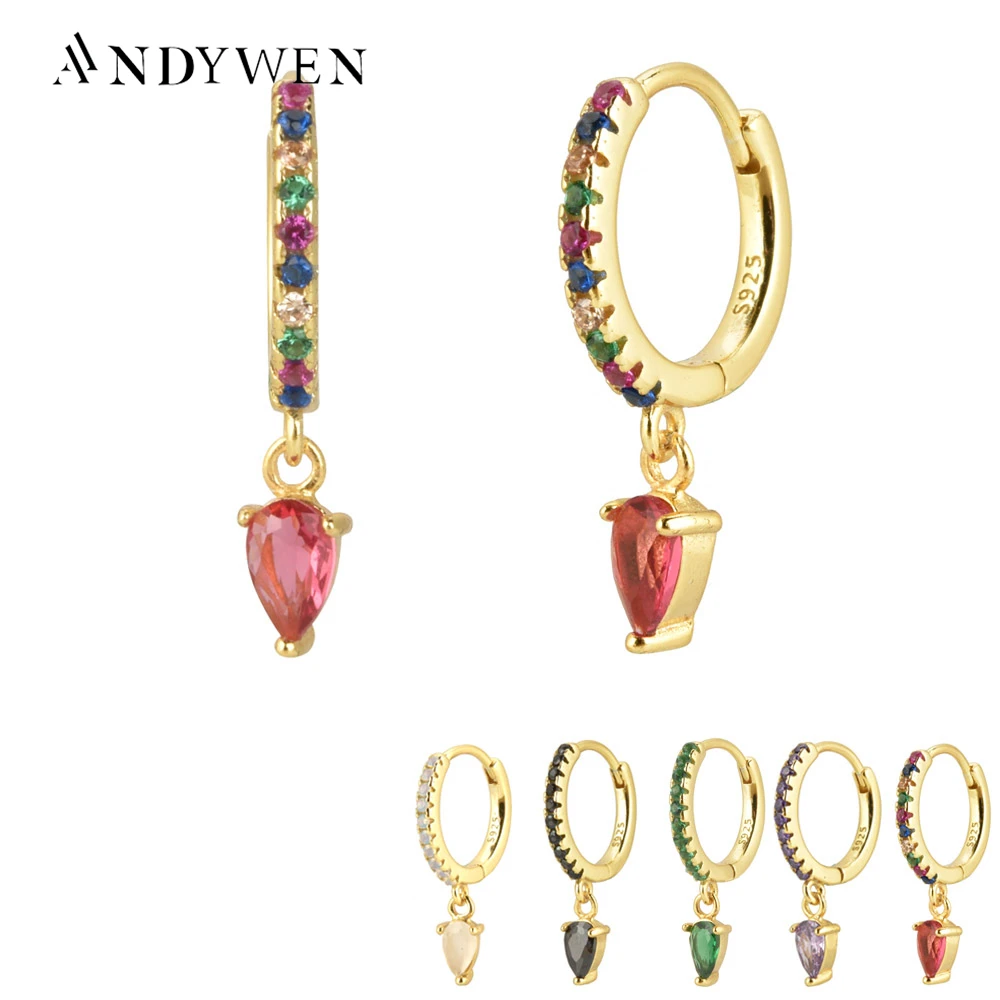 

Andywen 100% 925 Sterling Silver Ovals Water Drop Earring Green Zircon CZ Circle Round Loops Crystal Women Piercing Ohrringe