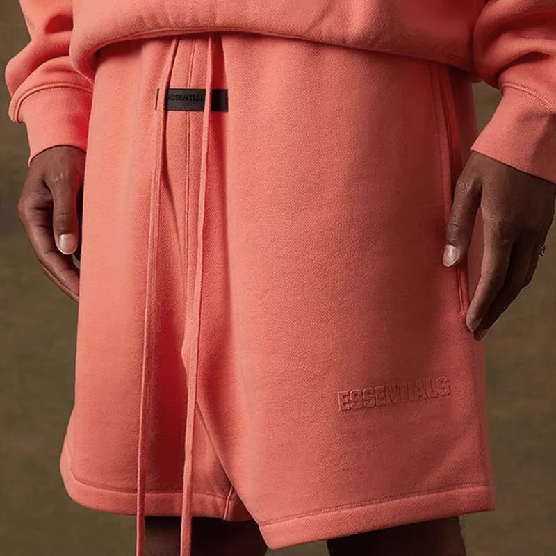 

ESSENTIALS Luxury Shorts Season 8 Double Row 3D Letter Print Women's Fashion Brand High Street Loose Flocked Pants