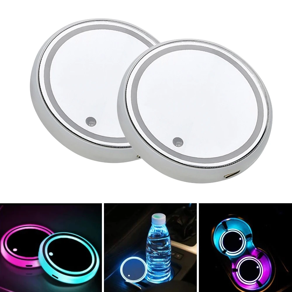 

2pc Universal New Led Car Cup Holder Bottom Pad LED Light Cover Trim Atmosphere Lamp Lights Anti-slip Mat Colorful Light Coaster