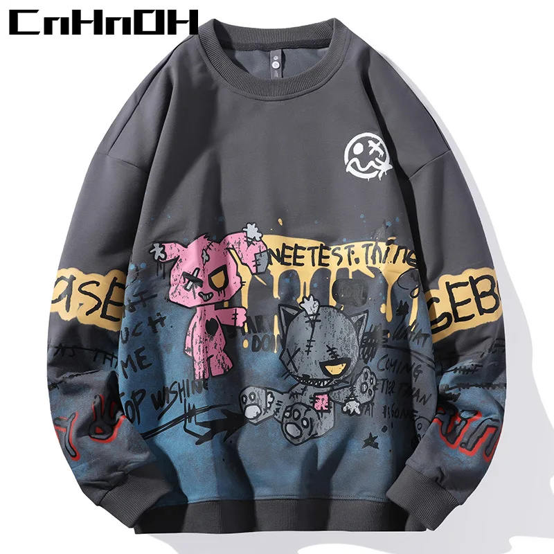 

CnHnOH Men's Sweater Round Neck 2022 Spring and Autumn Youth Graffiti Funny Trend Ins Student Wear Top Long-sleeved T-shirt
