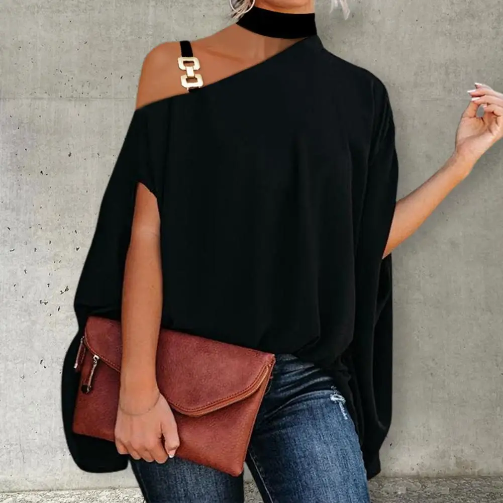 

Stylish Lady Blouse Pure Color Quick Drying Plus Size Batwing Sleeve Blouse Top