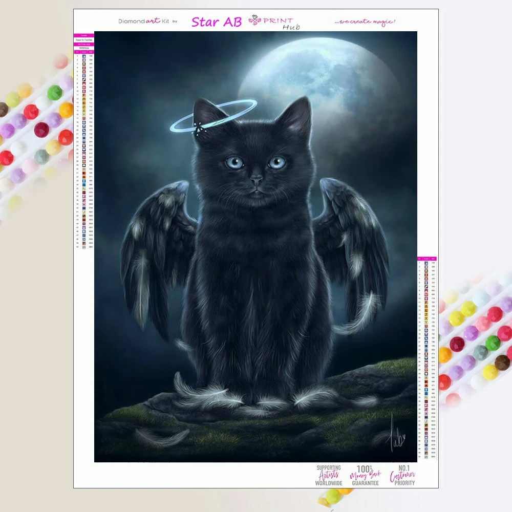 

Алмазная живопись, новинка 2023, мультяшный черный ангел, кот 5d AB, полная квадратная, круглая, алмазная, ретро, домашняя комната, искусство, Нас...