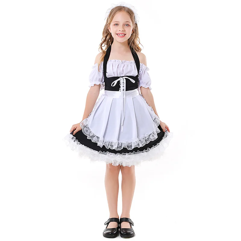 

Halloween Classic Black And White Children's Cosplay Maid Uniform