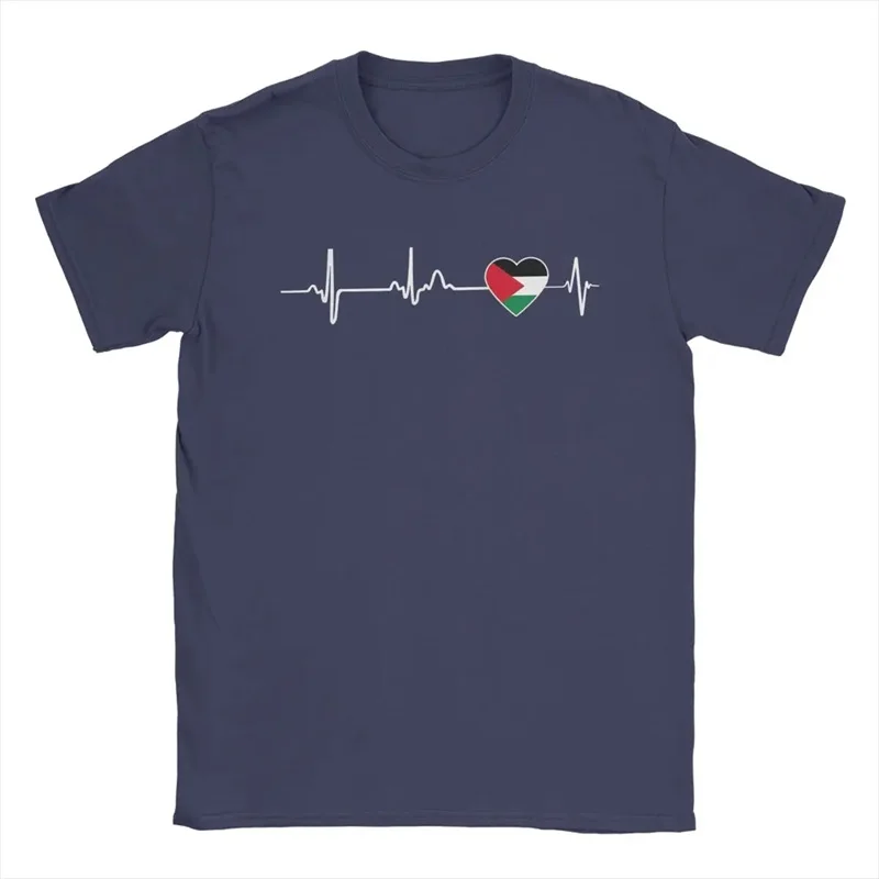Фото Футболка с флагом Палестины Heartbeat, мужская футболка с коротким рукавом и круглым вырезом, новая повседневная мужская футболка большого размера, одежда №1