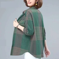 plaid long sleeved shirt jacket women 2022 cotton spring autumn new female outer suit mothers clothing loose plaid cardigan top