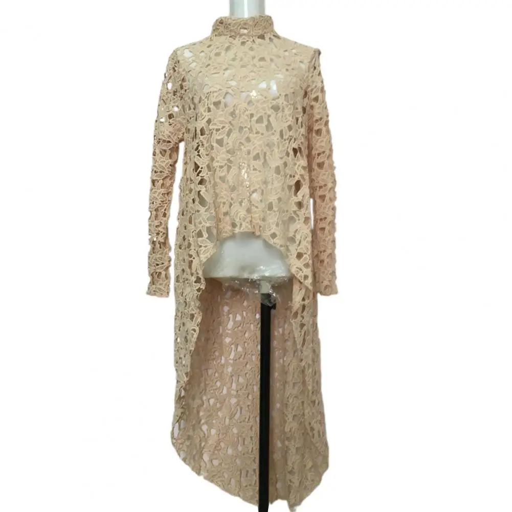 Верхнее платье обычного кроя Элегантная кружевная блузка с длинными рукавами в