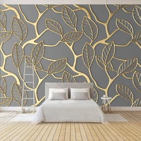 custom any size wall cloth 3d gold papel pintado de pared leaves mural living room bedroom decoration wall paper roll fresco