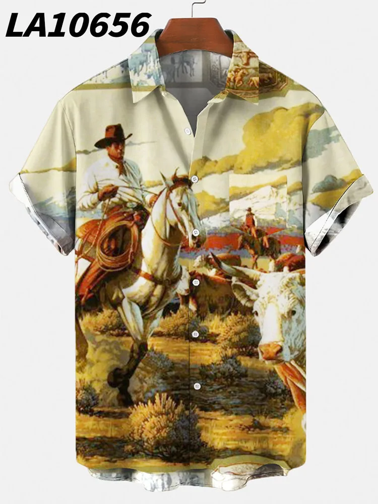 Summer Shirts For Men Short-Sleeved Shirts Large Size Creative Digital Printing Shirts Men's Shirts Tops Male