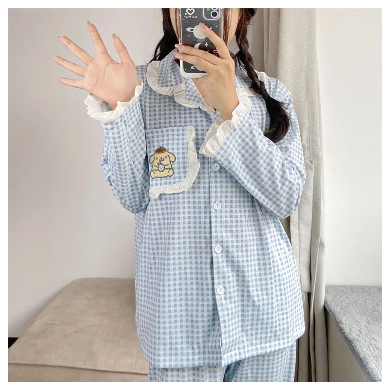 

Kawaii Мультфильм Sanrioed Pom пурин Хлопковая пижама с длинным рукавом комплект милый аниме весна осень Женская домашняя одежда комплект из двух ч...