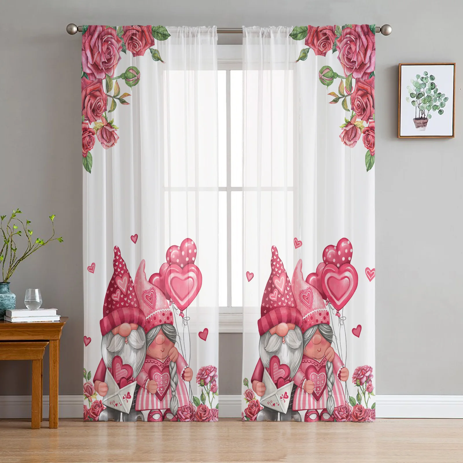 

Тюлевые шторы с карликовыми розами на День святого Валентина, прозрачные шифоновые занавески для украшения гостиной, спальни, прозрачная в...