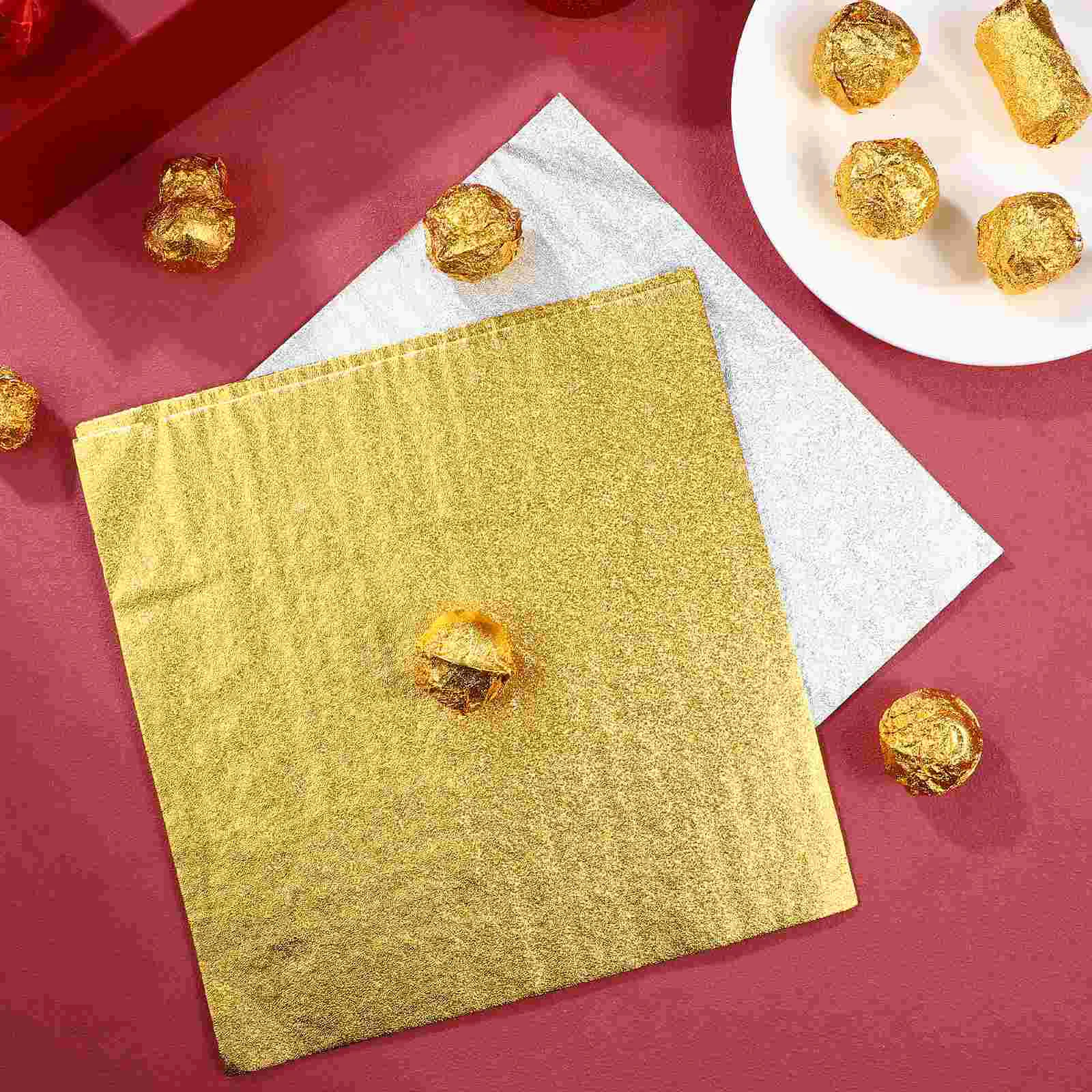

200 Pcs Foil Wrapping Paper Chocolate Wrappers Candy Sesame Balls 20*20cm Golden