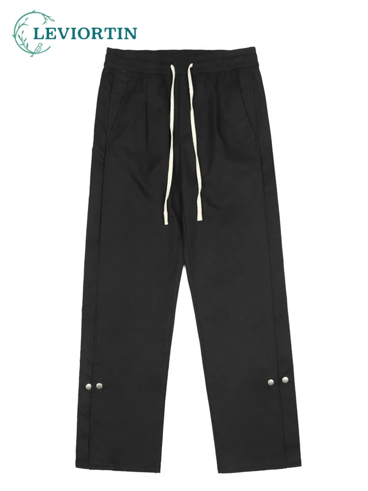 

Hip Hop Solid Color Casual Pants Mens Streetwear Loose Straight-leg Pants High Street Men Elastic Waist Trousers
